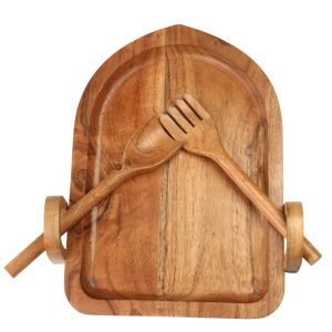 Wooden Tray Platter With Fork Spoon